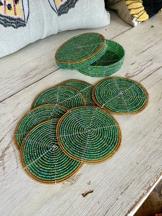 Maasai Handbeaded Coaster Set of 6 – Authentic Kenyan Craftsmanship for Your Home