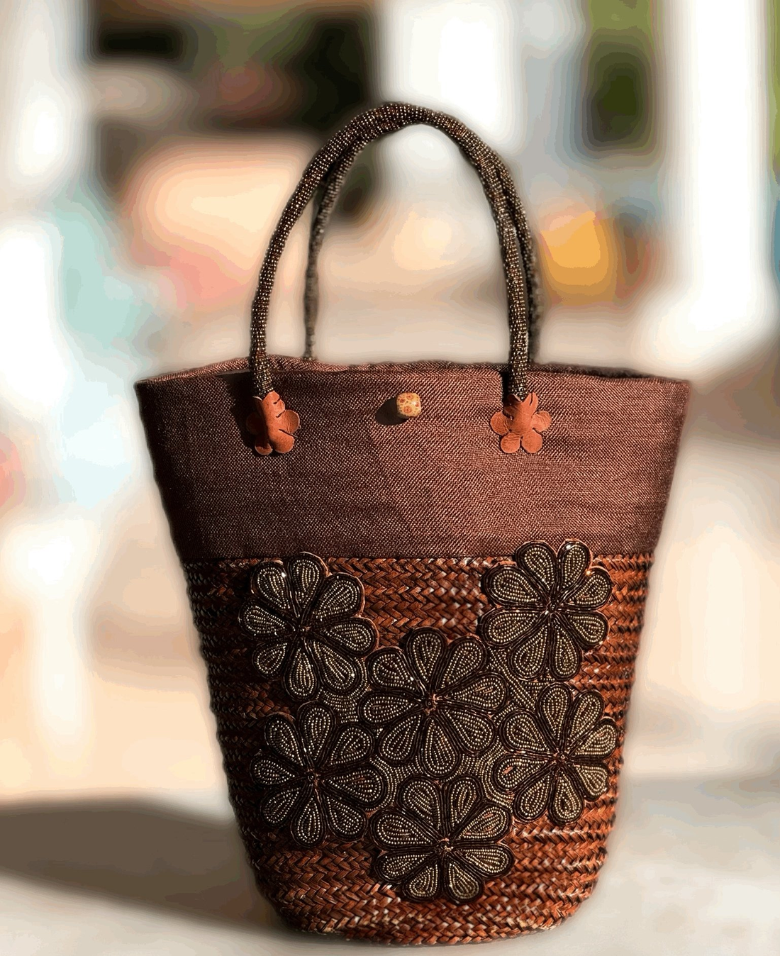 Handwoven Rattan Mikeka Beaded Handbag – Timeless Kenyan Craft with Modern Elegance