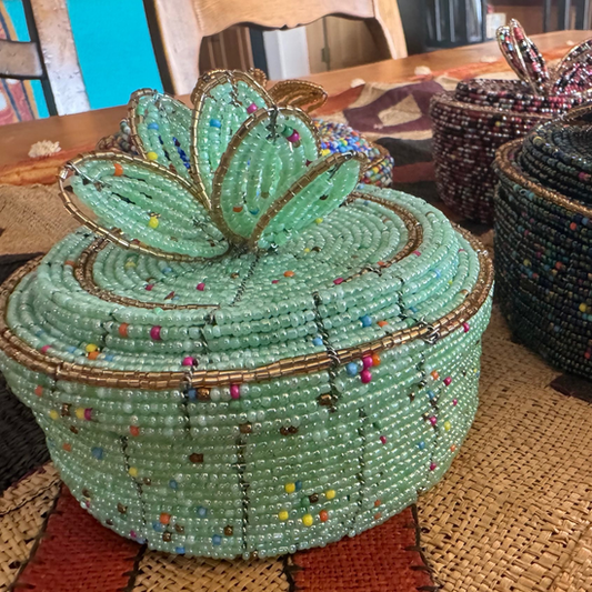 Handmade Beaded Basket With Lid – Kenyan Artistry Meets Functional Beauty