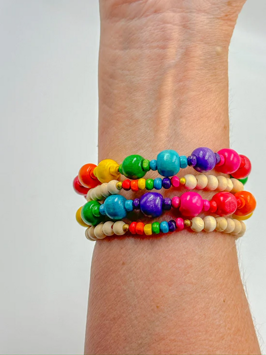 Rainbow Wooden Beads Bracelets – Handmade Joy with Purpose