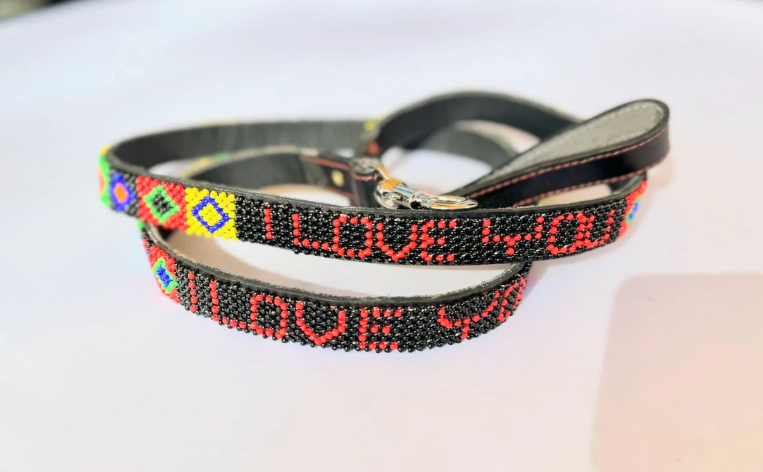 Handmade Beaded Leather Dog Leash – Ethically Crafted
