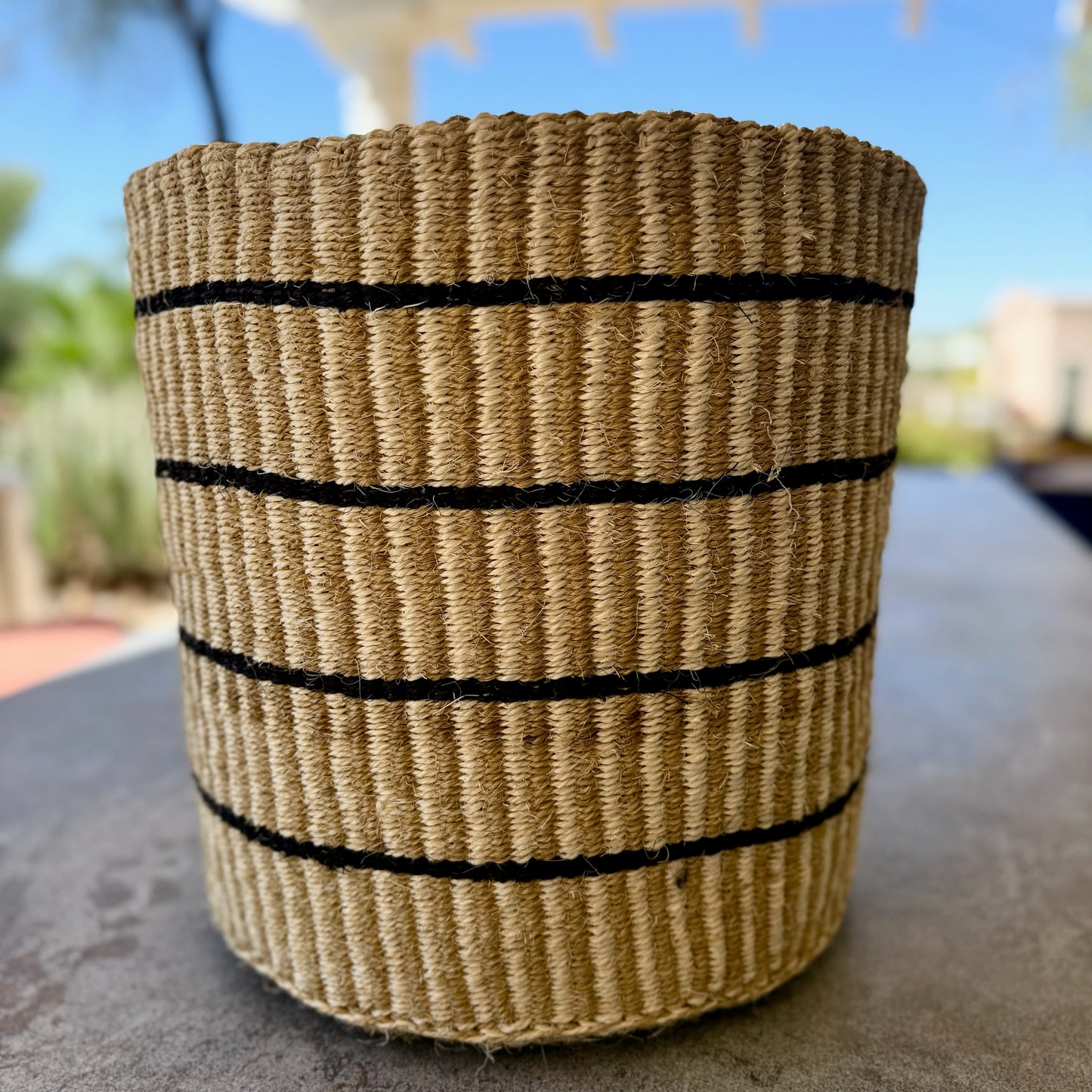 Kitui Basket - XXL Handwoven (Interwoven Ecru & Sand w/ Black Bands)