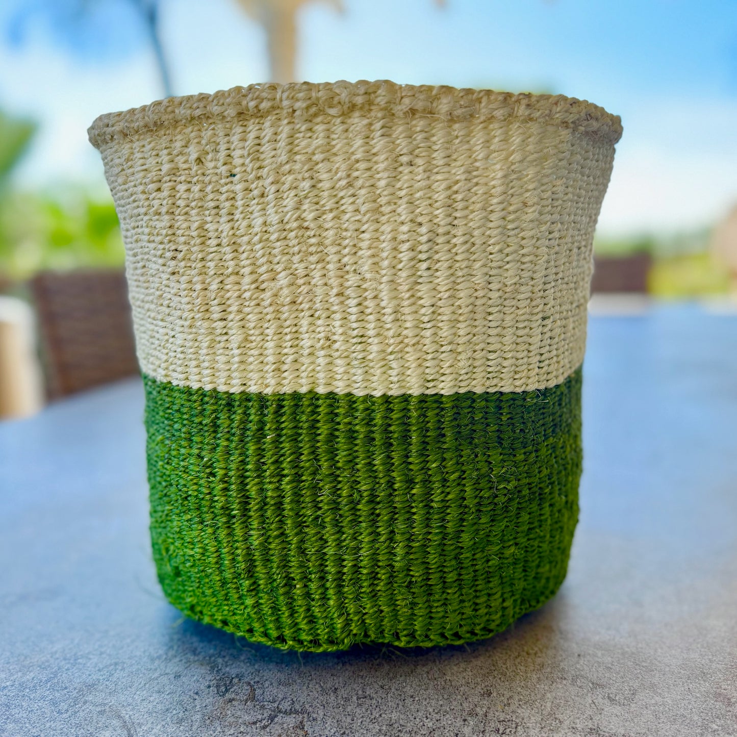 Kitui Basket – Large Handwoven (Ecru & Leaf Green)