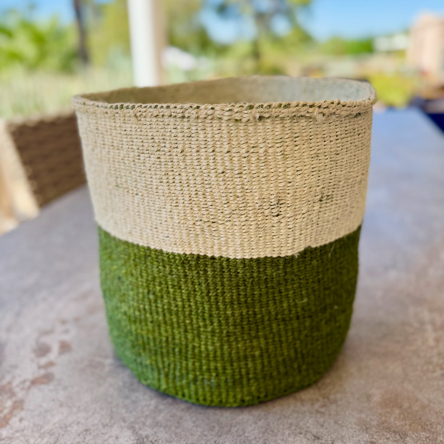 Kitui Basket - XL Handwoven (Ecru & Leaf Green)