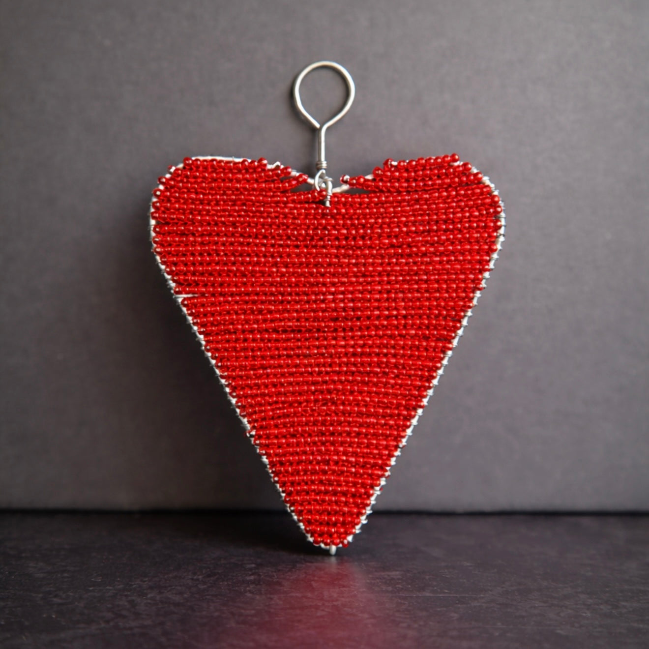 Hand-Beaded Red Heart Ornament ♥️