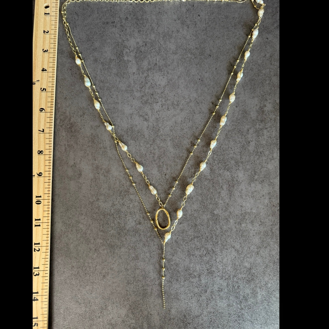Golden Halo Pearl Lariat Necklace