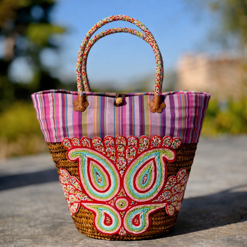 Rattan Mikeka Traditional Handbag (Hand Beaded & Woven)