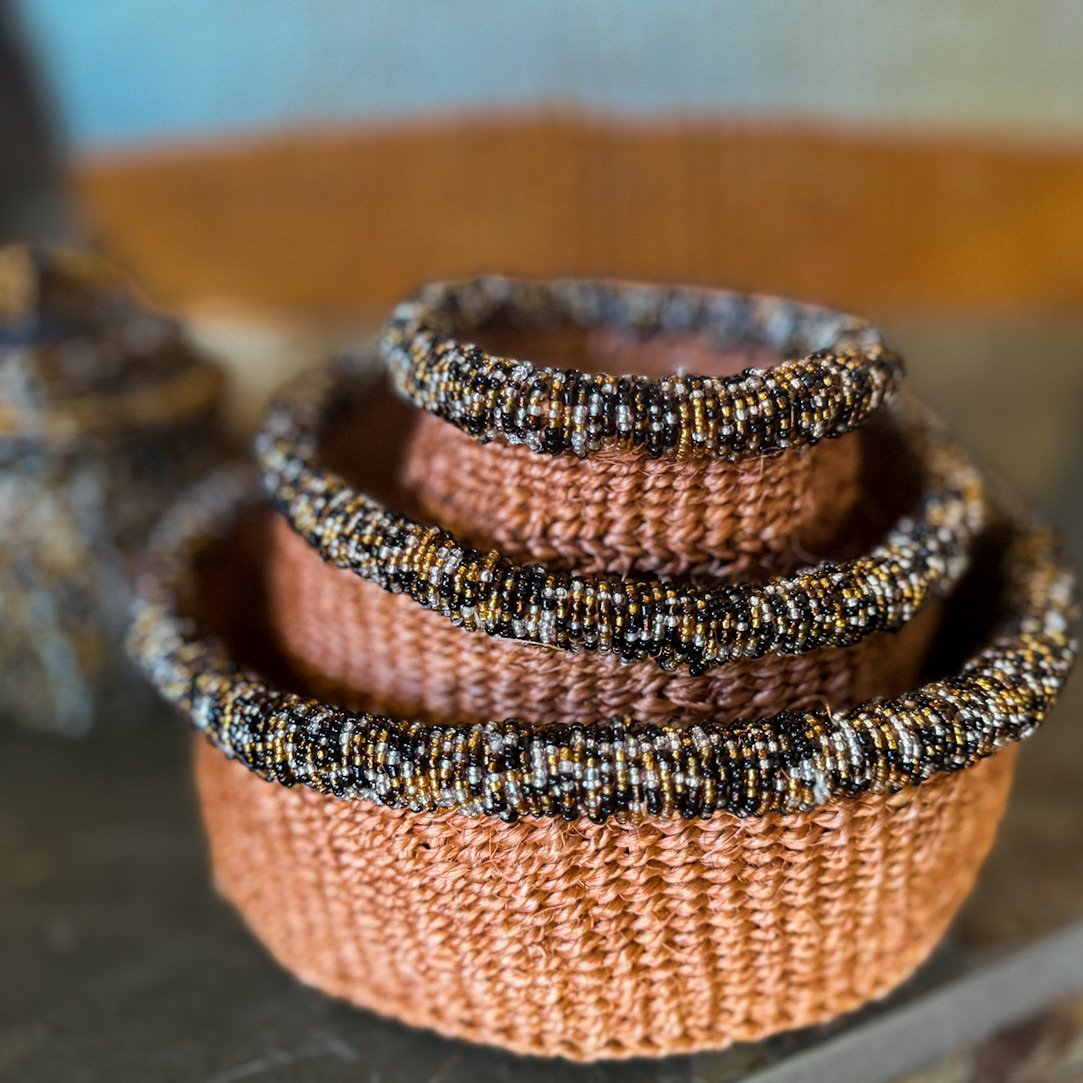 Sisal Beaded Basket - Rust