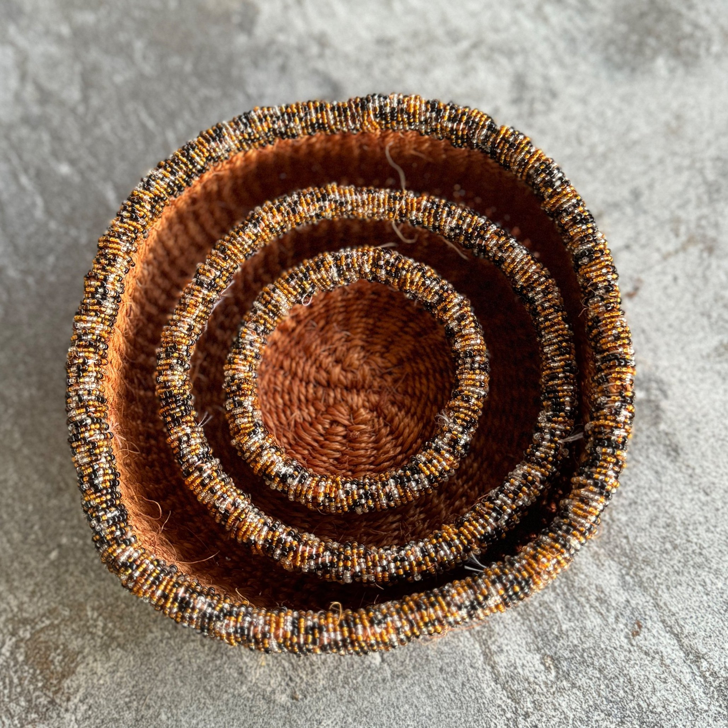 Sisal Beaded Basket - Rust