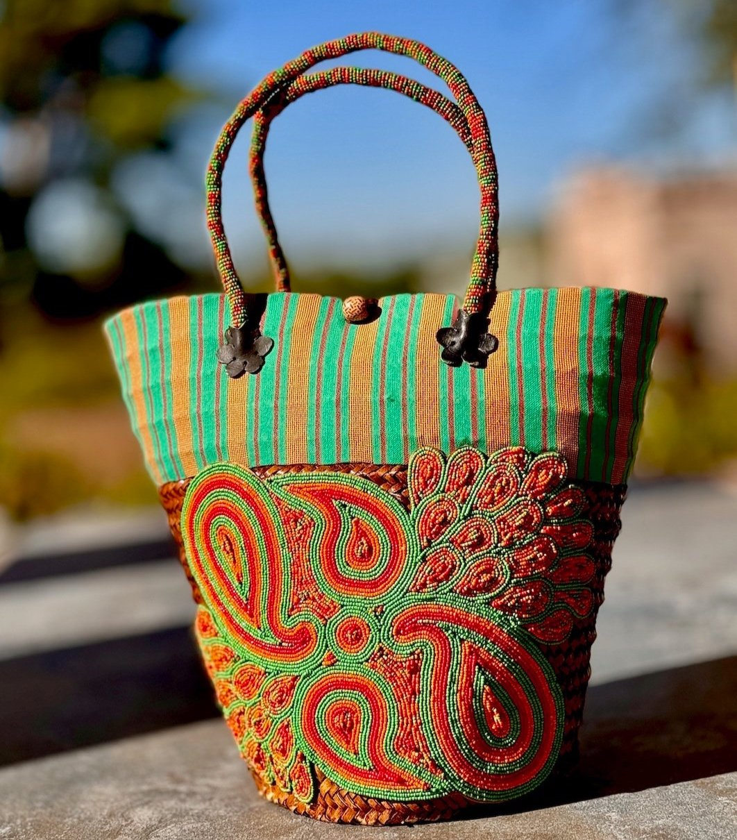 Handwoven Rattan Mikeka Traditional Hand Beaded Handbag