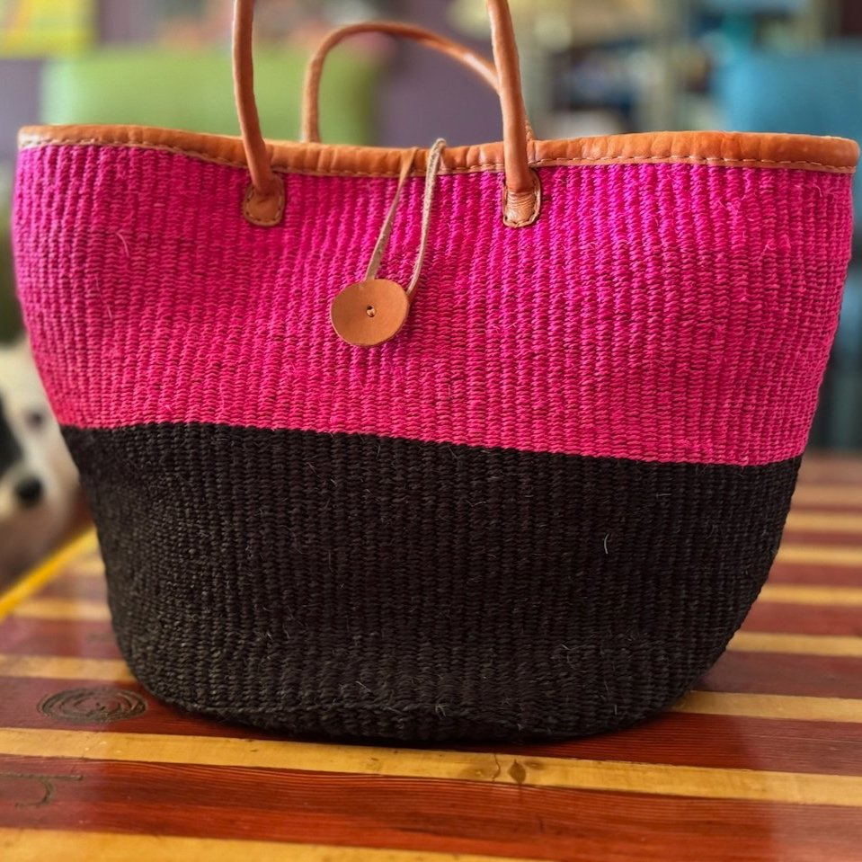 Sisal Large Tote _ Pink and Black.