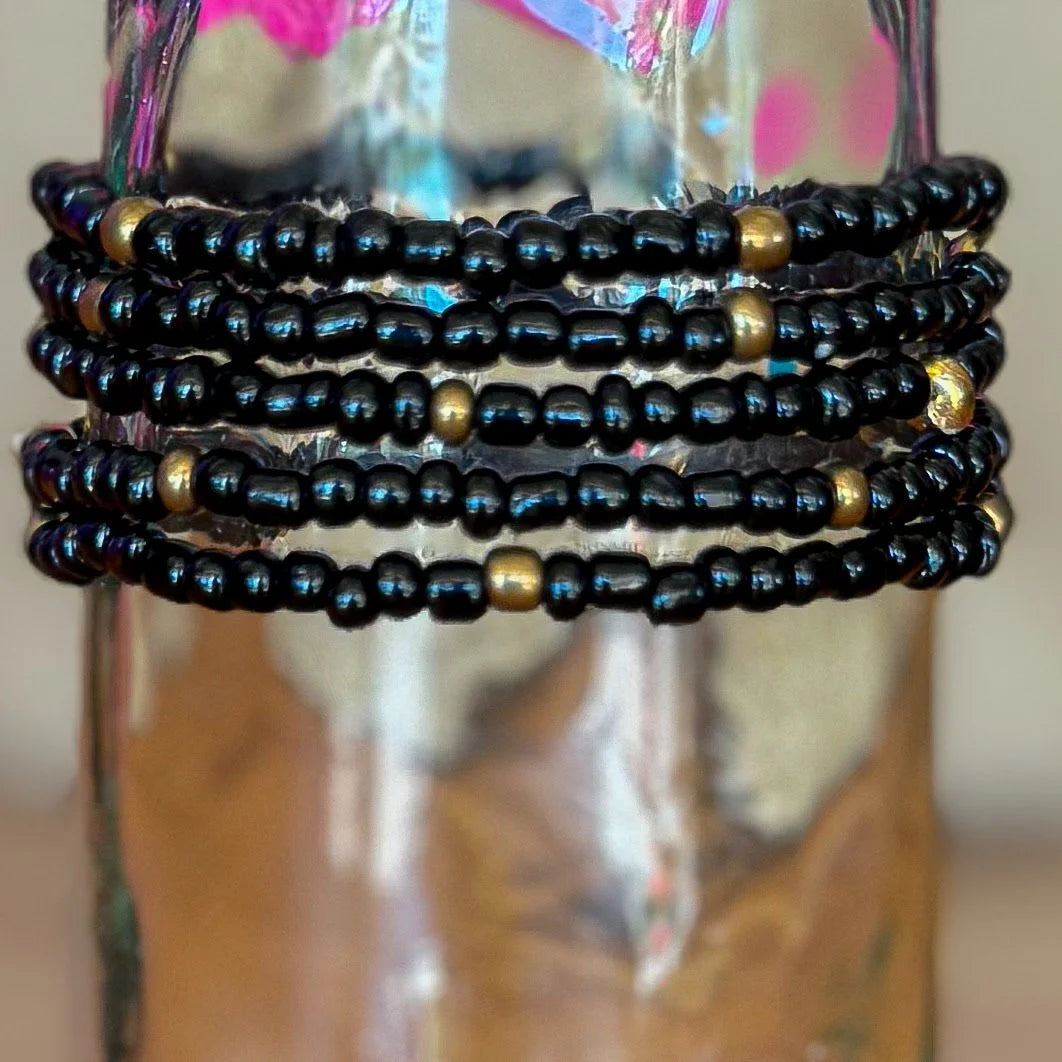 Stackable Bracelets - Black with Gold Accents