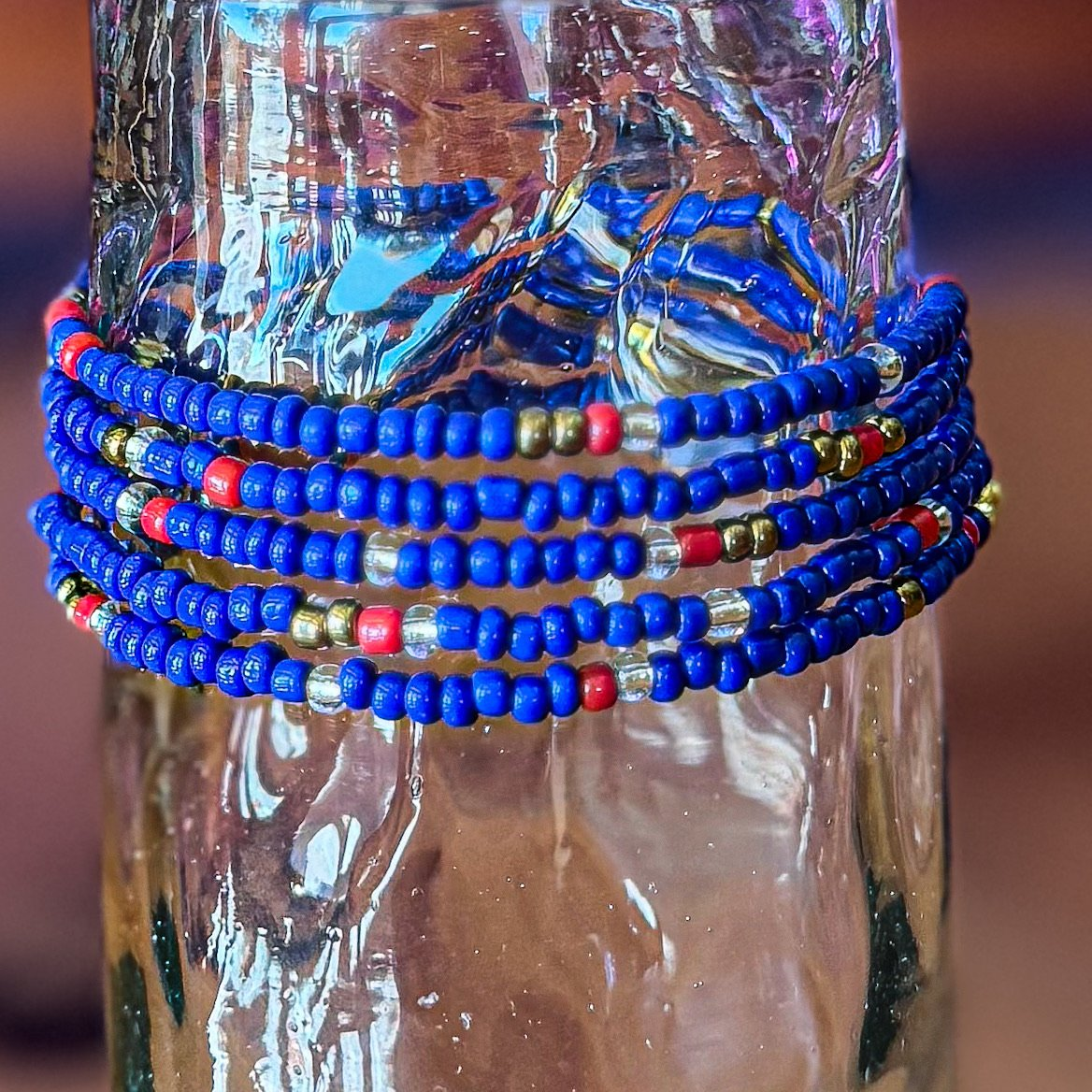Stackable Bracelets - Blue & Red with Gold Accents | Handcrafted with Purpose