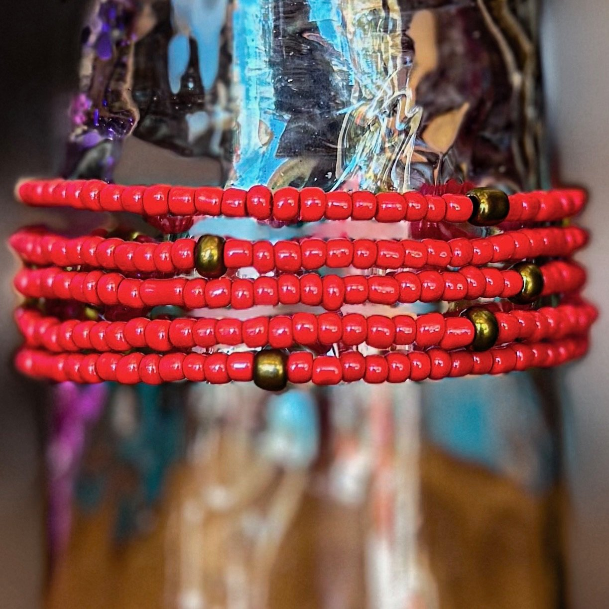 Stackable Bracelets - Red with Gold Accents