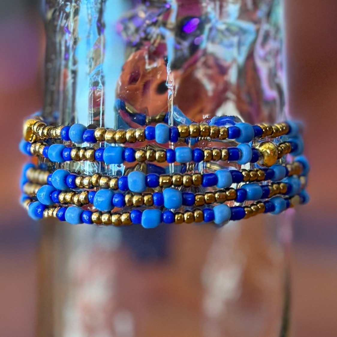 Stackable Bracelets - Gold with Blue Accents | Handmade in Kenya