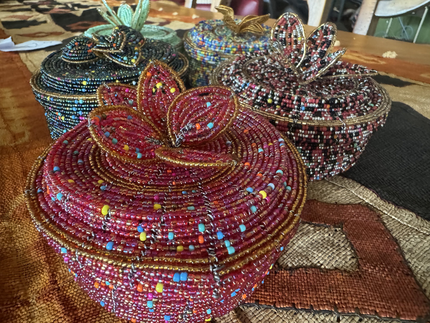 Handmade Beaded Basket With Lid