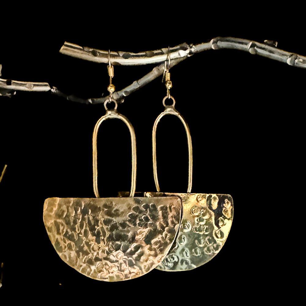 Hammared Brass Earrings Half Moon