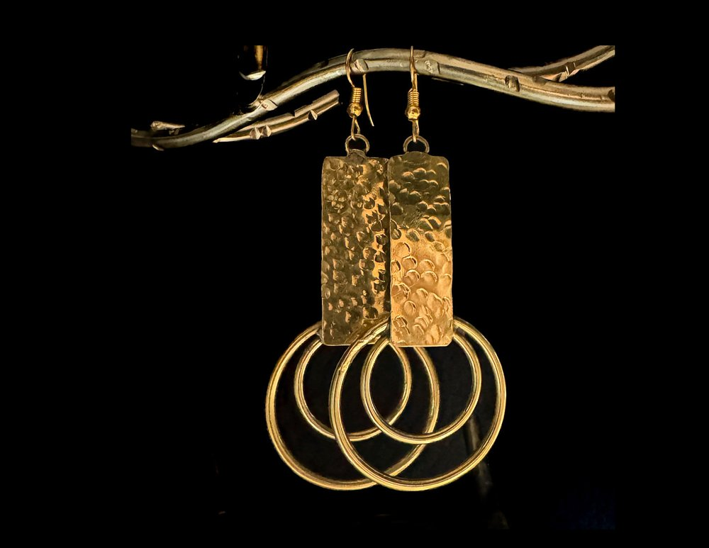Hammared Brass Earrings Circle