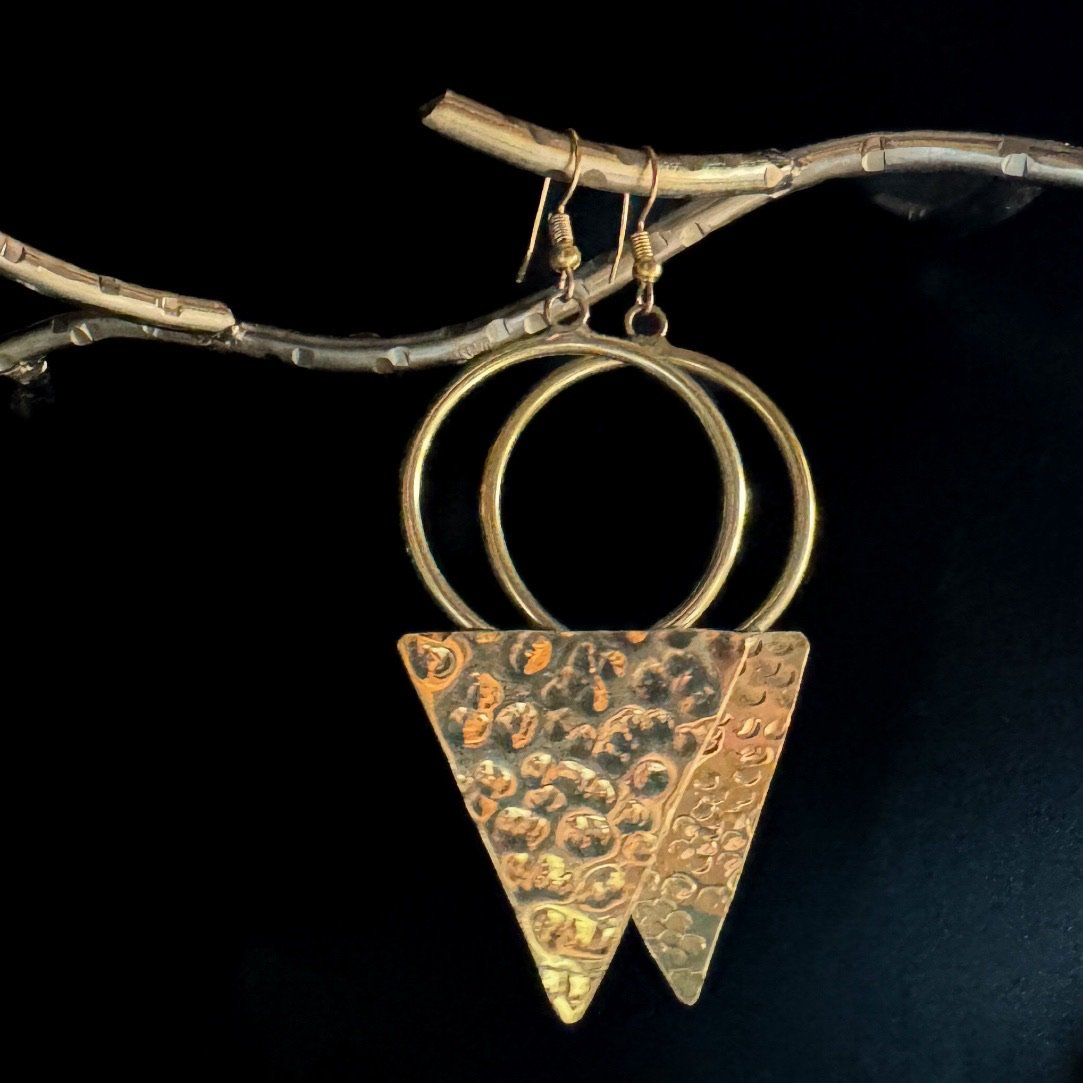 Hammared Brass Earrings _ Triangle