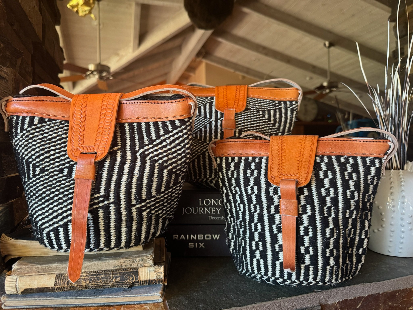 Black and White Crossbody Bag (Lines)