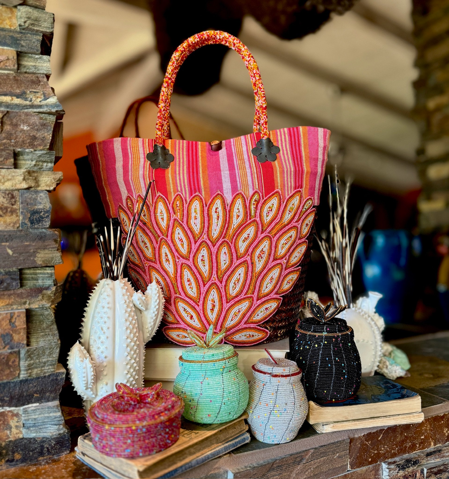 Handmade Beaded Jars With Lid _ Black