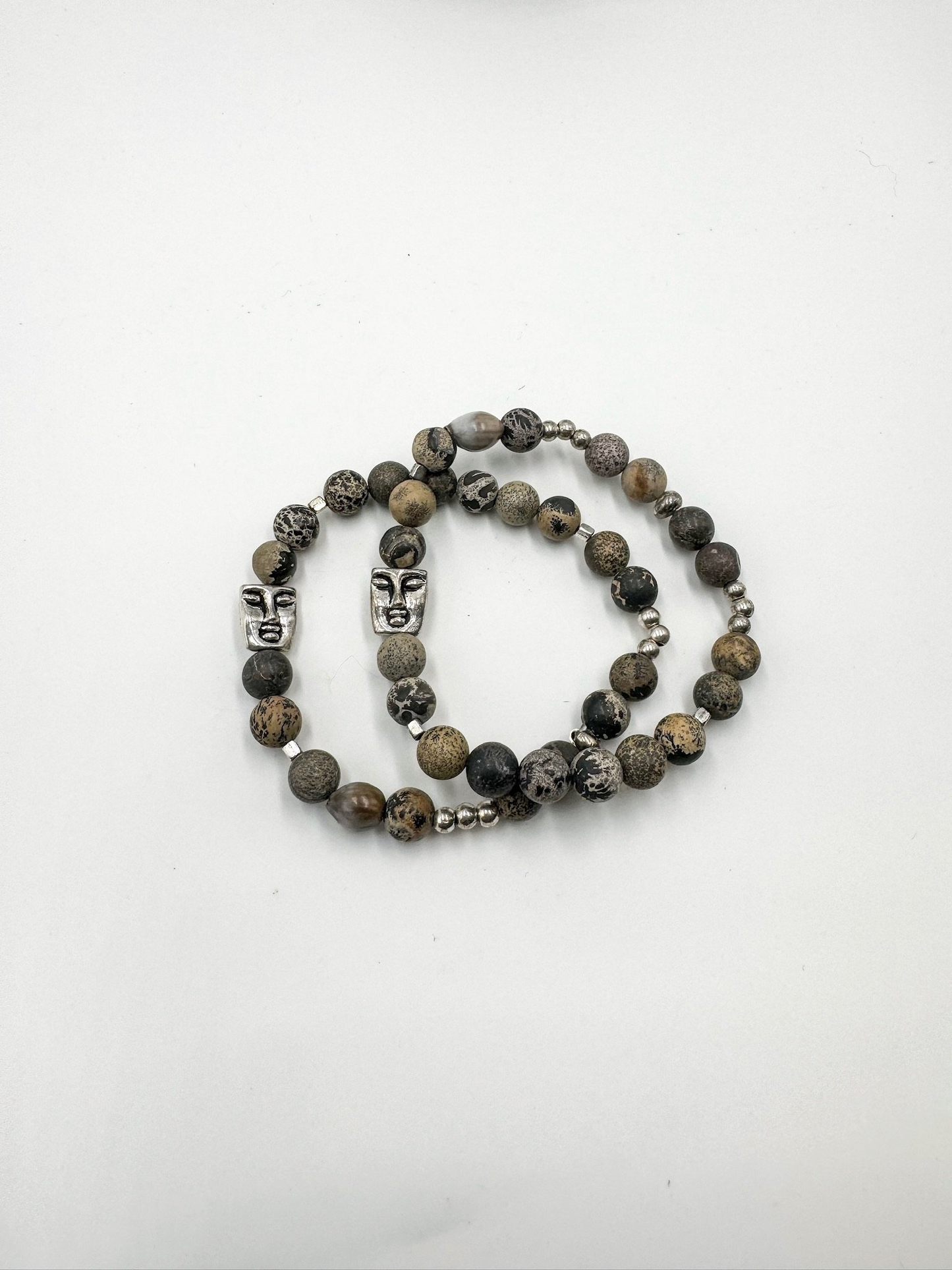 Jasper Beads with Silver Mask Face Bead.