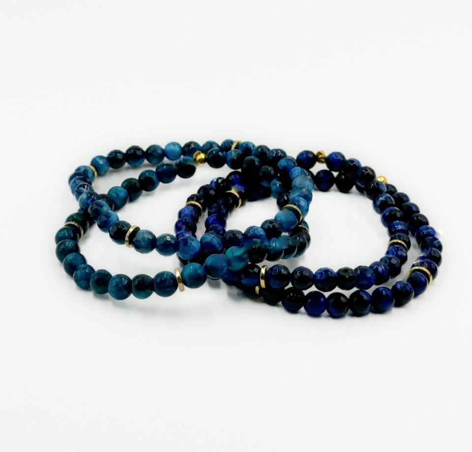 Blue and Turquoise Colored Jade Stone Beads with Gold Hematiten Accents