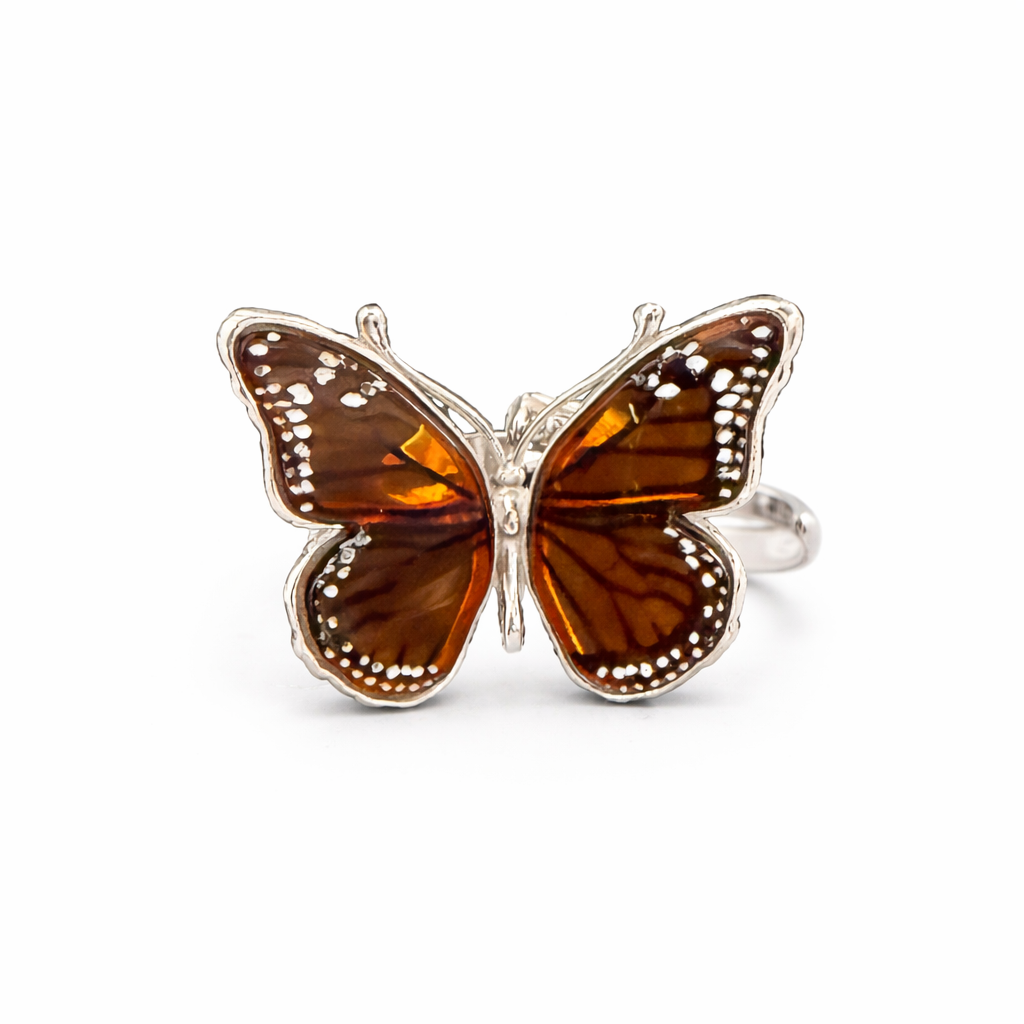 Baltic Amber Butterfly Ring Adjustable – Genuine Amber & Sterling Silver