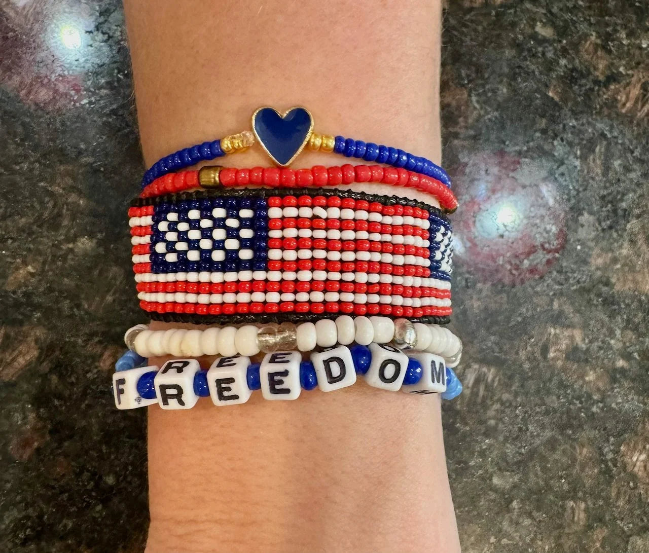 Hand-Beaded American Flag Bracelet – Symbol of Pride & Empowerment