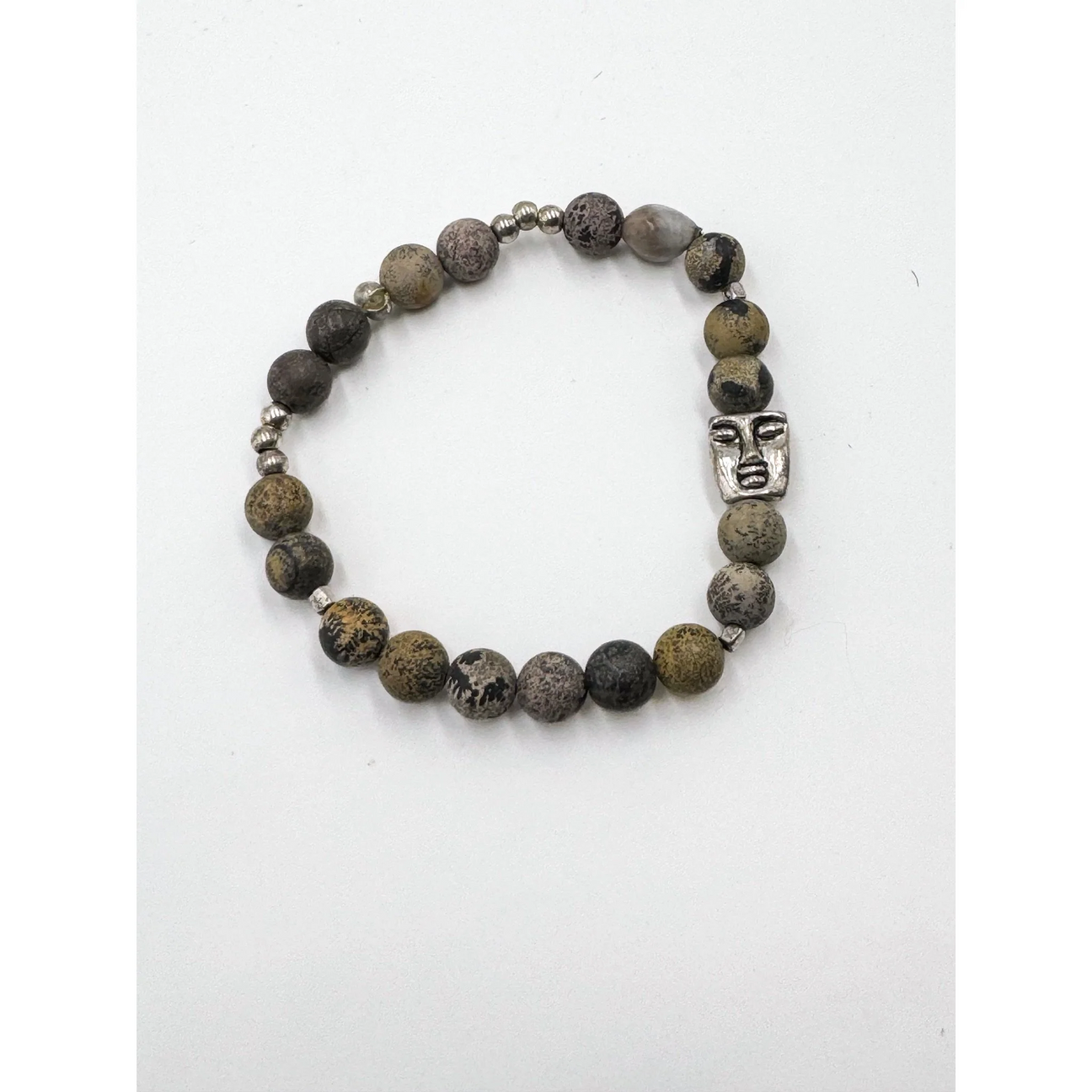 Jasper Beads with Silver Mask Face Bracelet – Handmade Symbol of Style, Spirit & Global Support