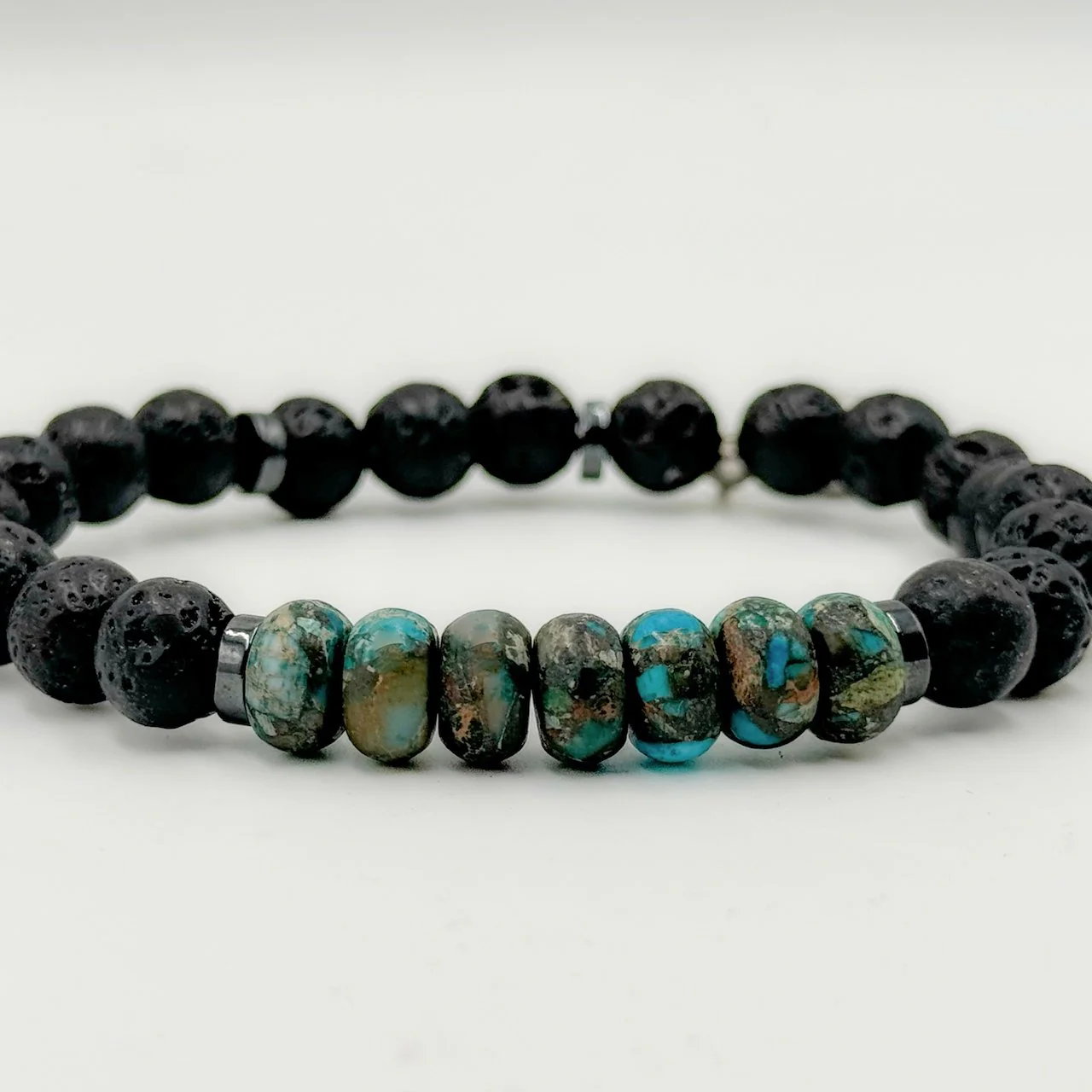 Black Lava & African Turquoise Bead Bracelet with Signature Chwabasi Seed