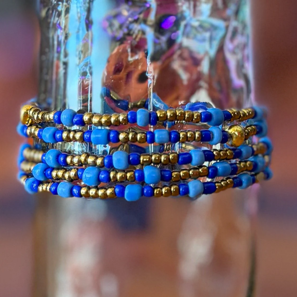 Stackable Bracelets – Gold with Blue Accents | Handmade in Kenya | World Love Global