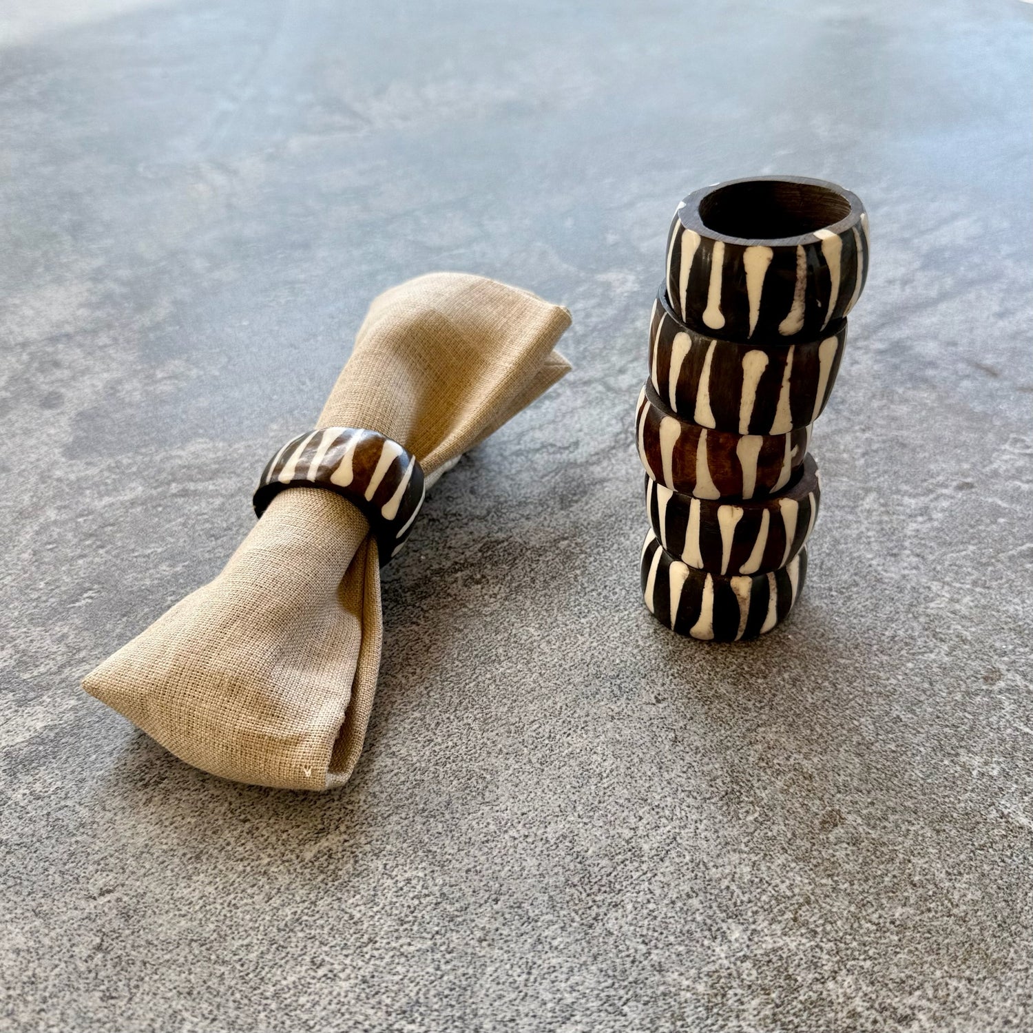 Hand-Carved Bone Napkin Rings – Set of 6