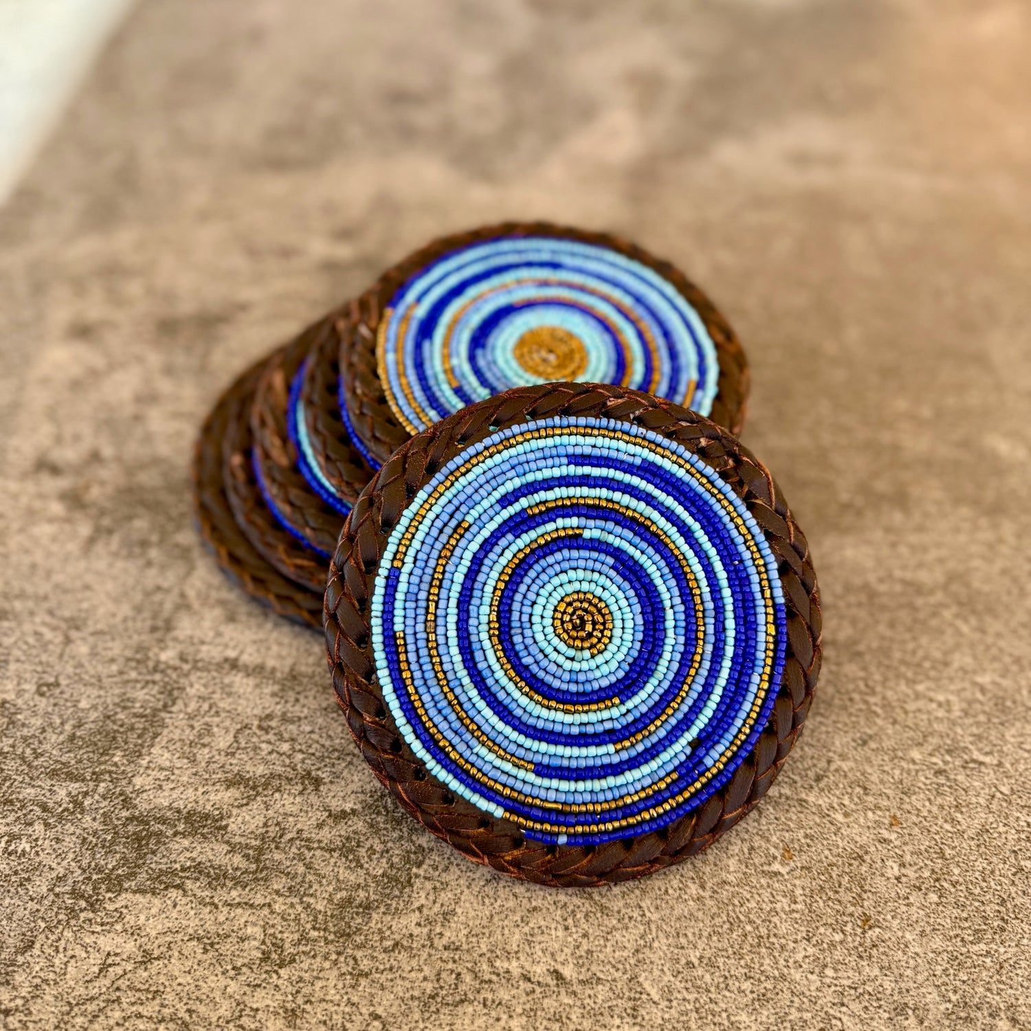 Hand-Beaded Maasai Leather-Backed Coasters