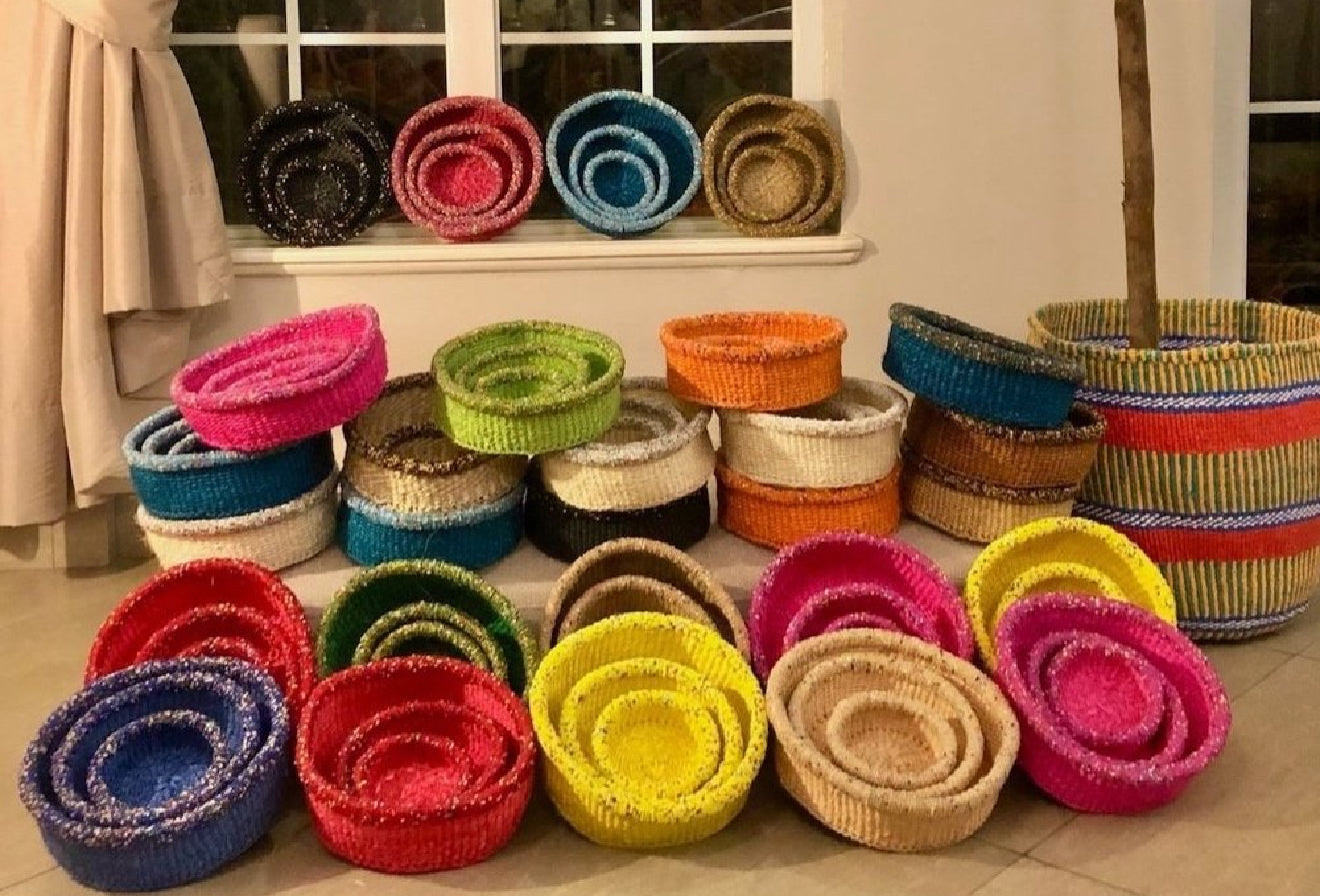 3-Piece Kitui Basket Set – Handwoven Sisal with Beaded Trim