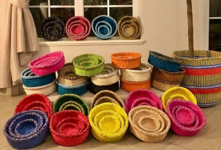 3-Piece Kitui Basket Set – Handwoven Sisal with Beaded Trim