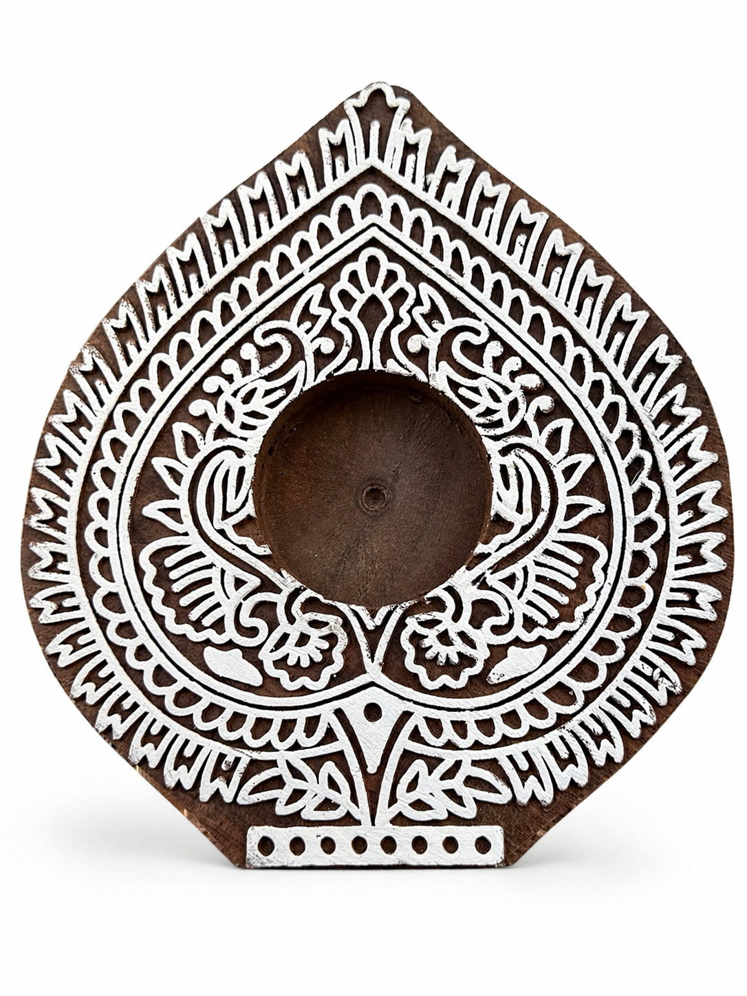 Diya Votive Hand Carved Wood Block — Artisan Candle Holder & Home Décor