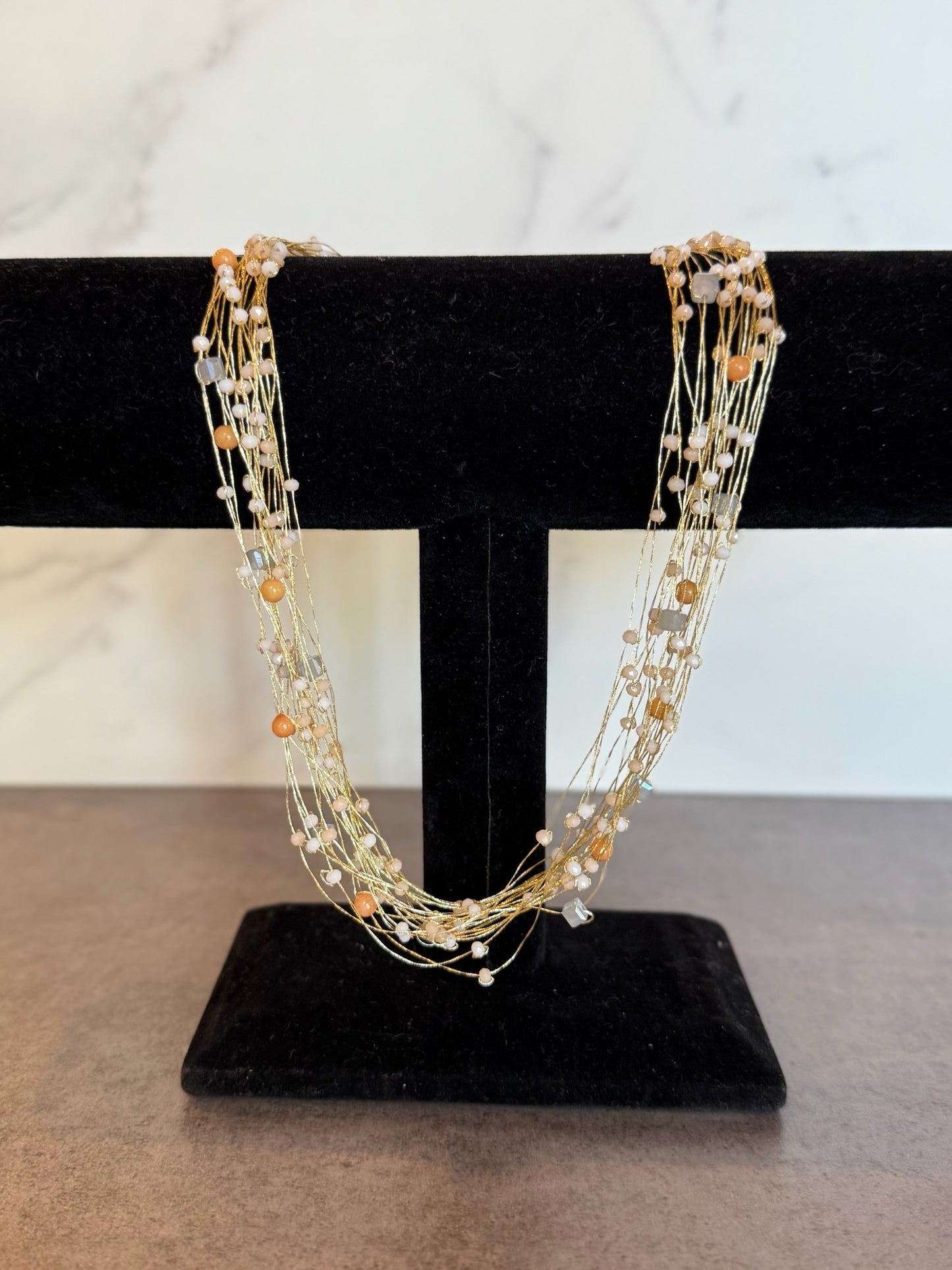 Golden Threaded Beaded Necklace