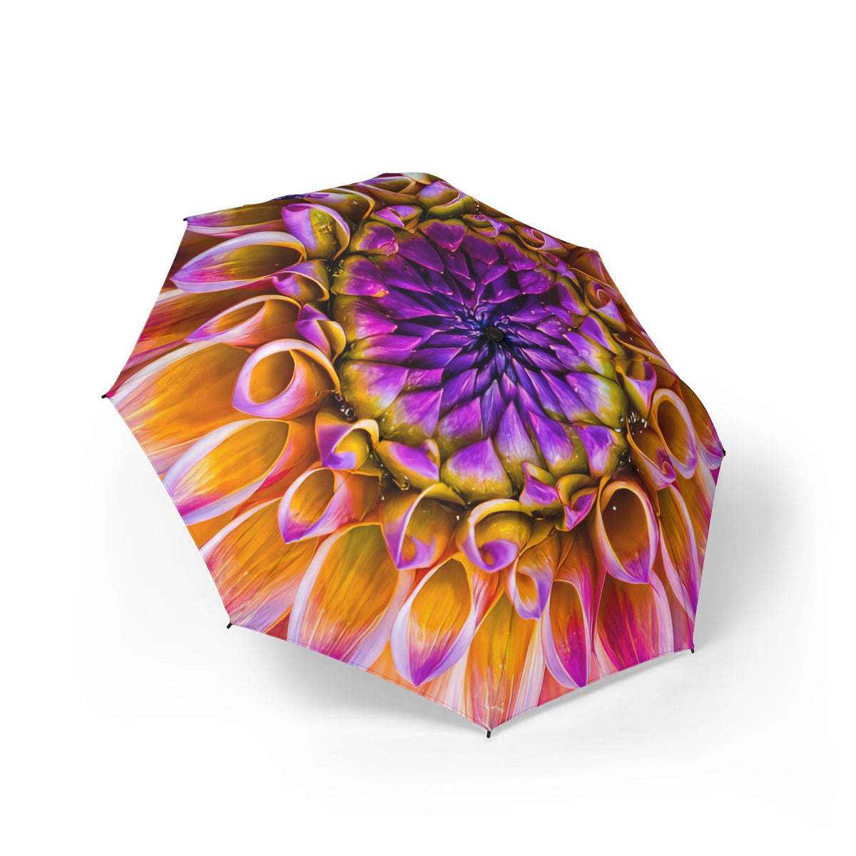 Floral Burst Foldable Umbrella — Maggie’s Purple & Orange Dahlia Print