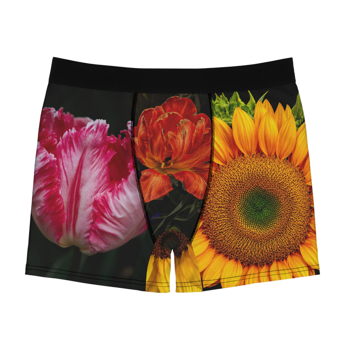 Floral Meadow Boxer Briefs — Sunflower, Tulip & Butterfly All-Over Print