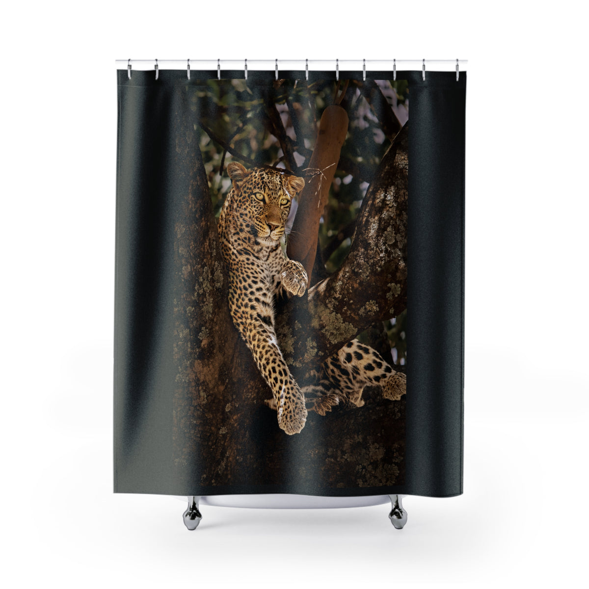 Leopard in Tree Shower Curtain — Wildlife Bathroom Decor