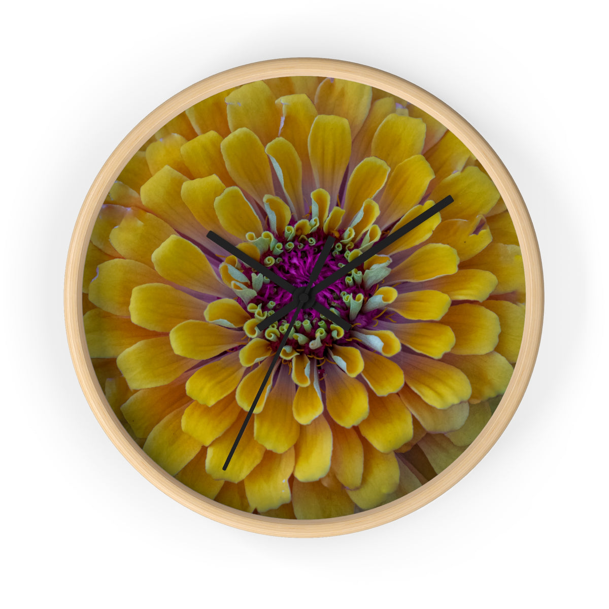 Zinnia Bloom Photo Wall Clock — Maggie’s Yellow Floral Decorative Clock
