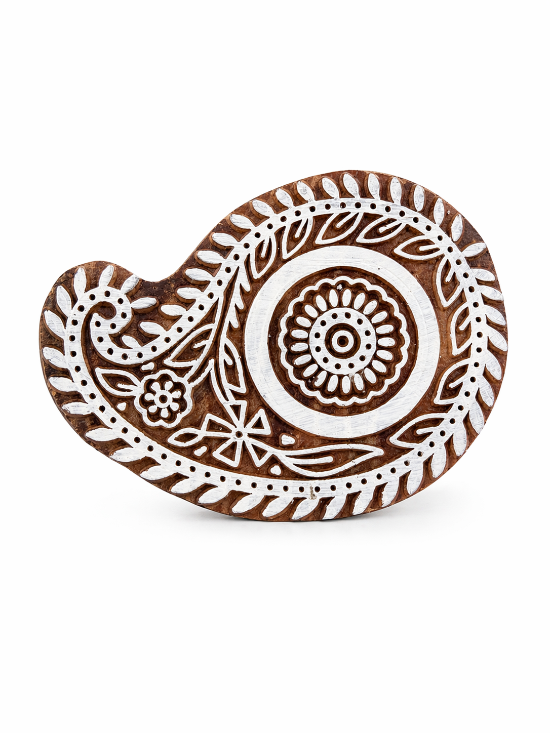 Paisley Floral Hand Carved Wood Block — Artisan Fabric Stamp & Home Décor