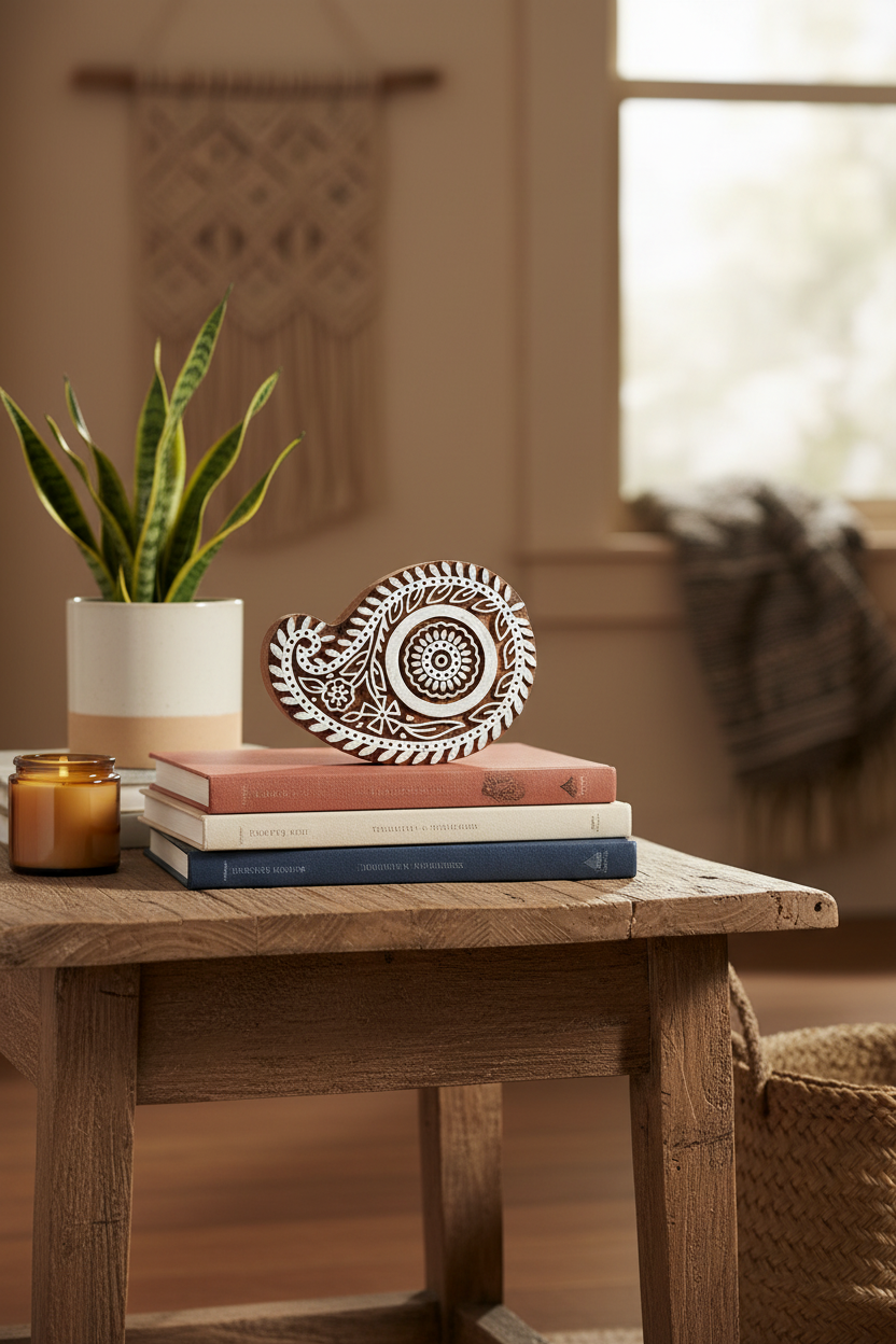 Paisley Floral Hand Carved Wood Block — Artisan Fabric Stamp & Home Décor