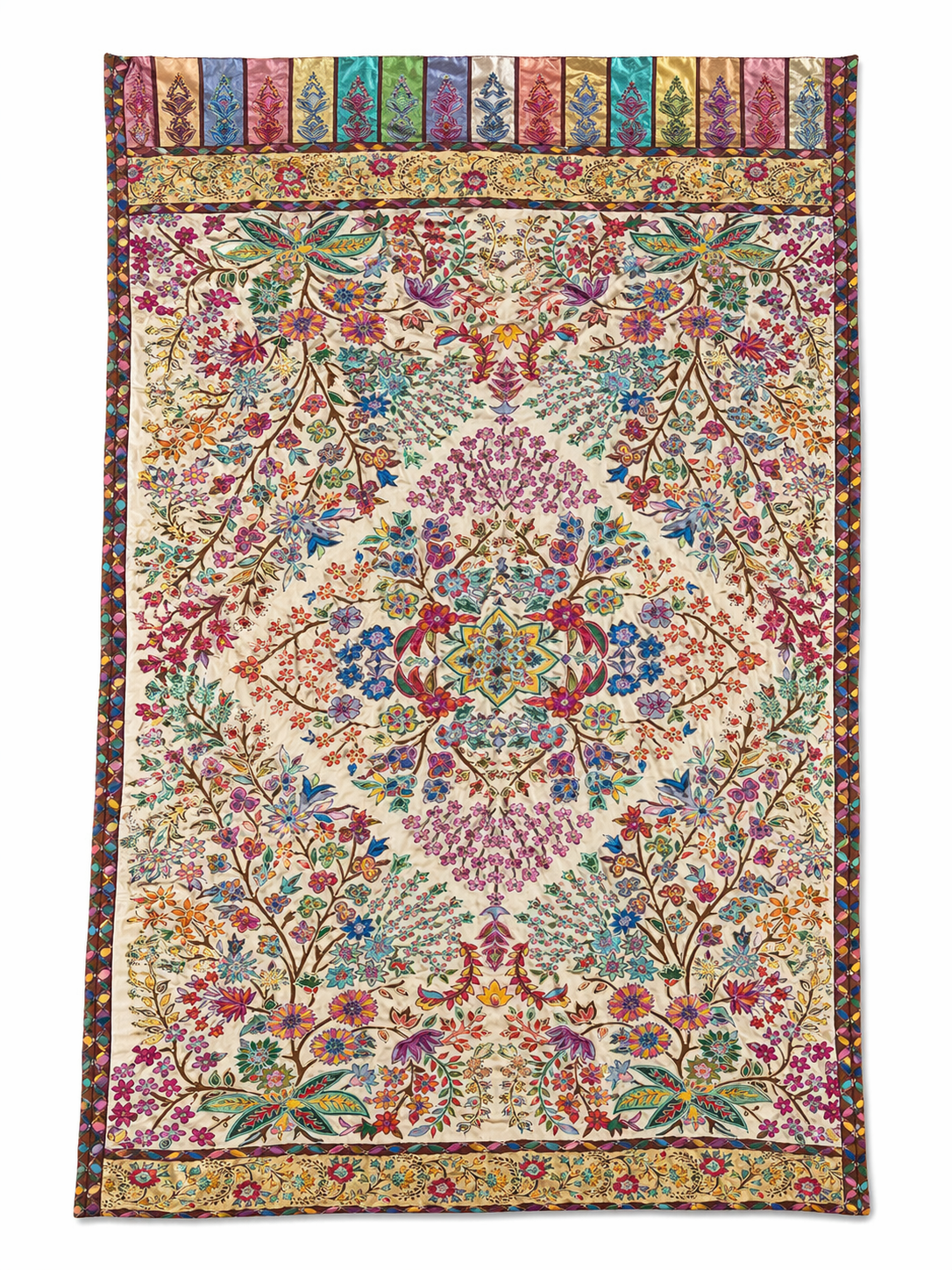 Garden of Eden Hand-Embroidered Silk Shawl