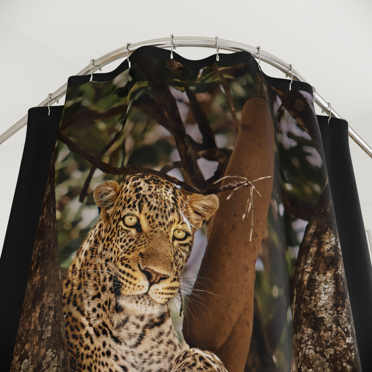Leopard in Tree Shower Curtain — Wildlife Bathroom Decor