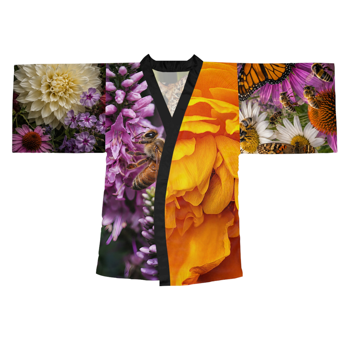 Botanical Leopard Kimono Robe – Floral All-Over Print Long Sleeve