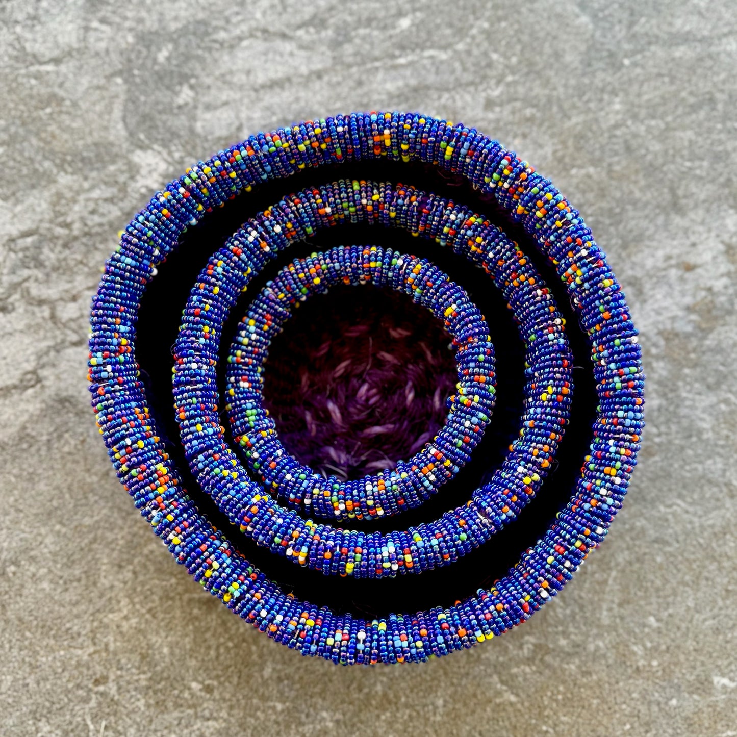 3-Piece Kitui Basket Set (Purple w/ Beaded Multicolored Trim)