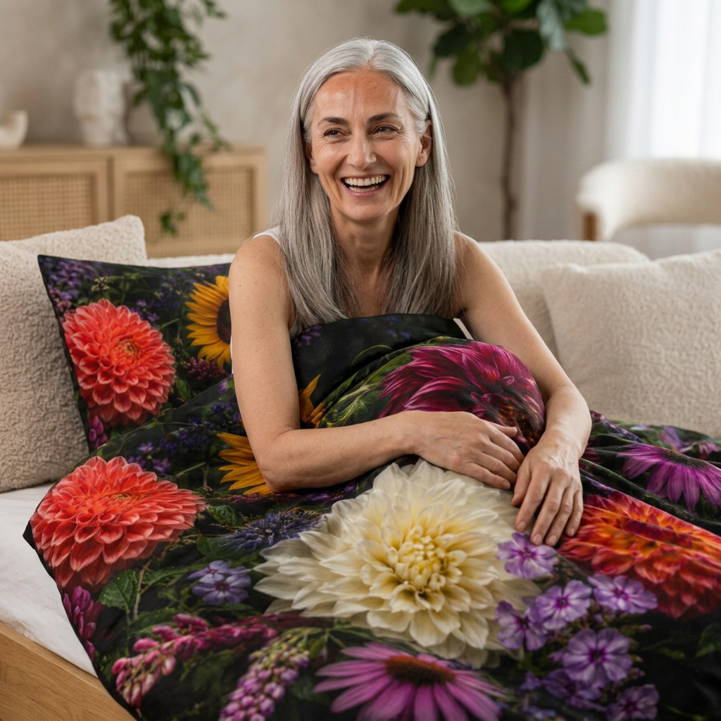 Floral Garden Cotton Bed Set – Duvet Cover with Vibrant Dahlia & Sunflower Print