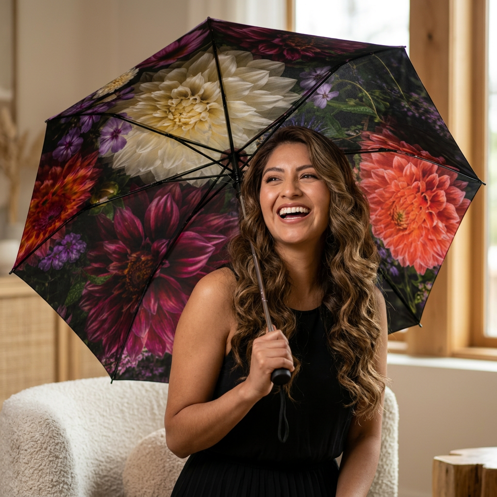 Floral Bouquet Foldable Umbrella — Vibrant Dahlia & Sunflower (Photo: Maggie’s Collection)